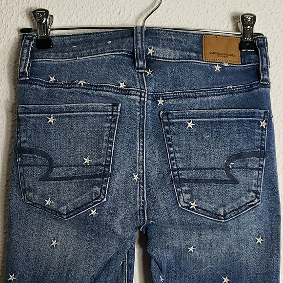AEO American Eagle Outfitters High Rise Jegging Embroidered Star Blue Preppy 0 - Picture 5 of 10